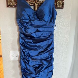 Theia Blue Ruched Bodycon Dress